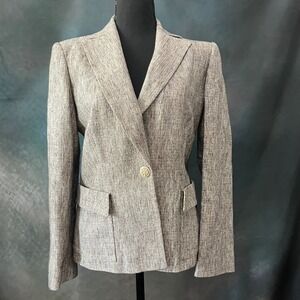 Valentino Roma‎ Womens Textured Single Button Blazer Jacket Taupe Size 46 10 IT